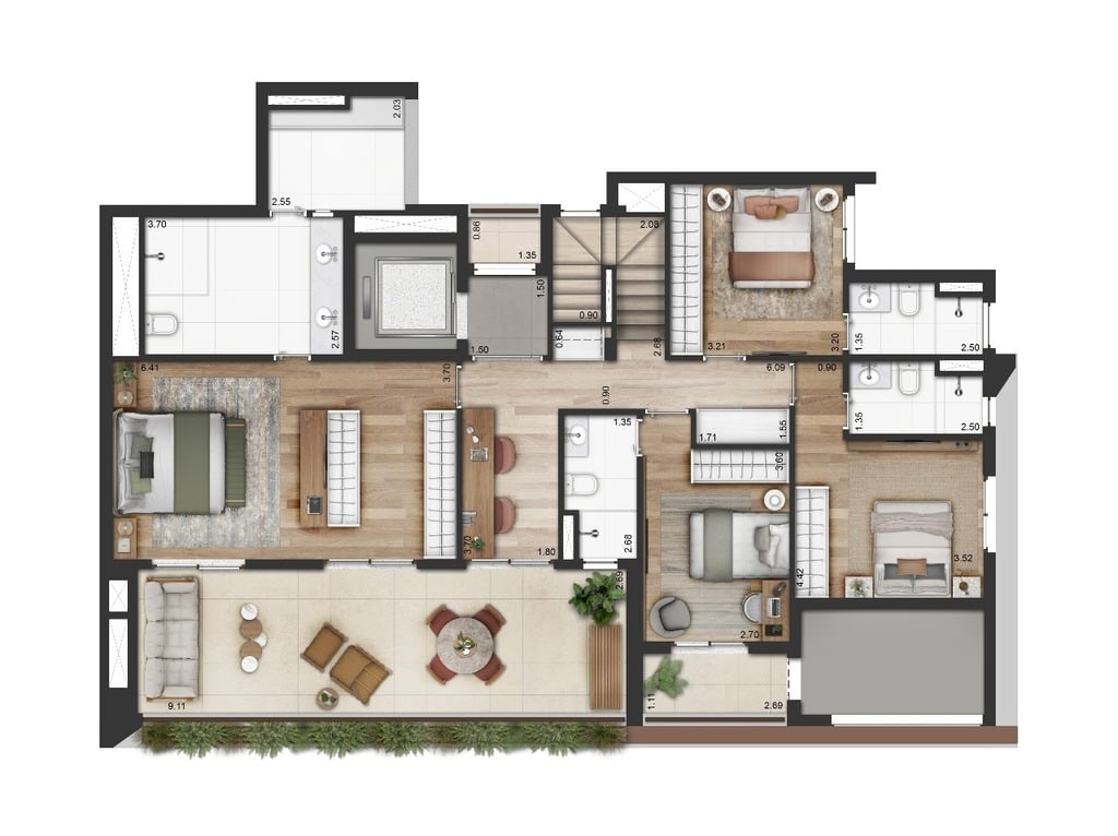 Planta 08 - 4 dorm 325,50m - cobertura duplex - inferior