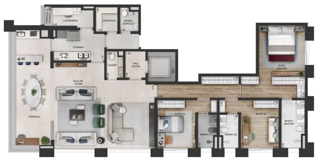 Planta 03 - 3 dorm 191 3m - opo