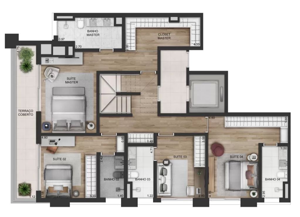 Planta 05 - 4 dorm 358 39m - cobertura duplex superior