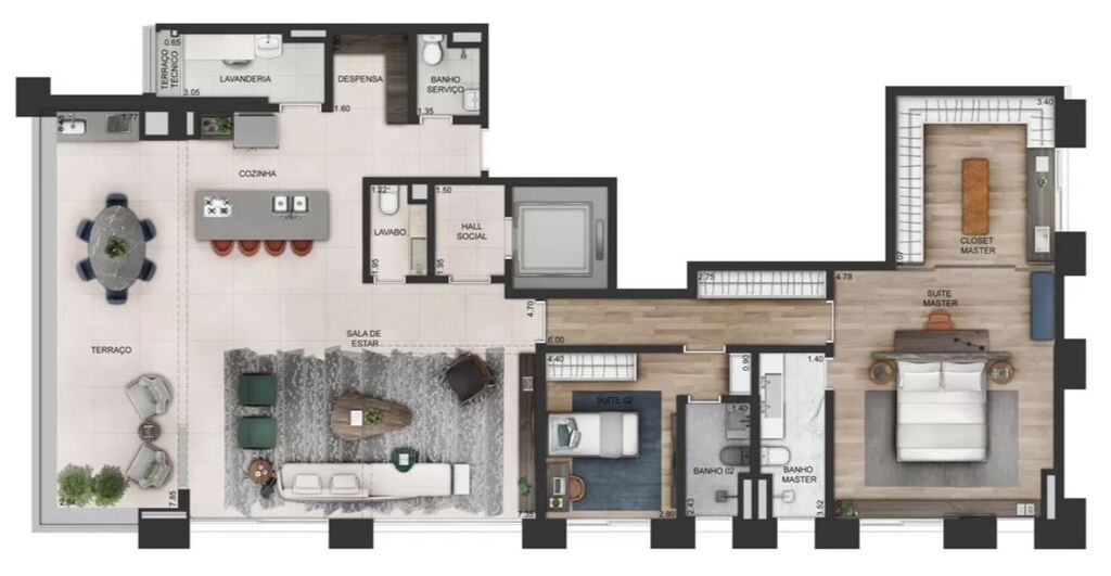 Planta 02 - 2 dorm 191 3m - opo