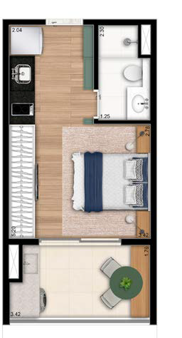 Planta 01 - 1 dorm 26m - studio