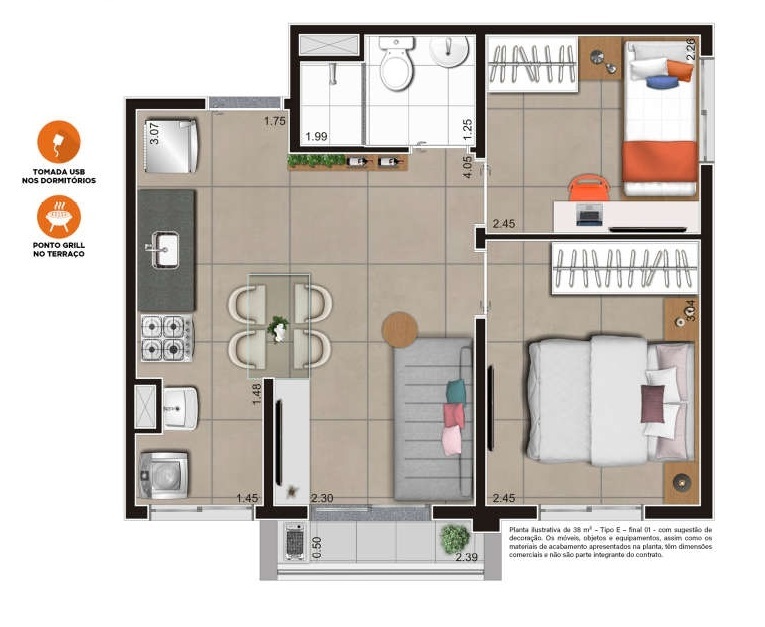 Planta 05 - 2 dorm 38 50m