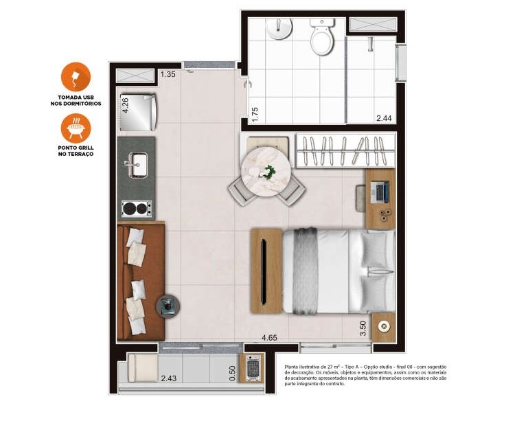 Planta 04 - 1 dorm 27 85m - studio - opo