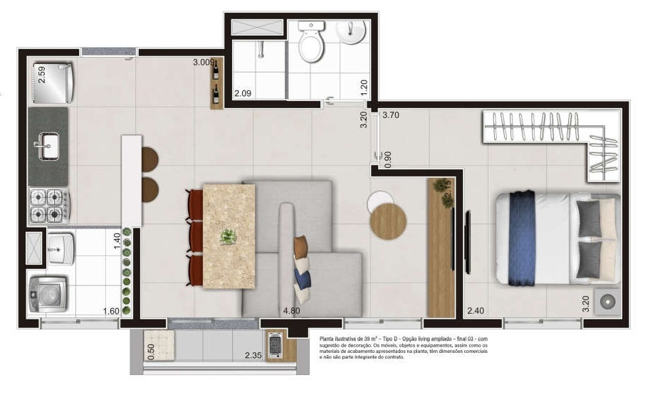 Planta 07 - 1 dorm 39 96m - opo