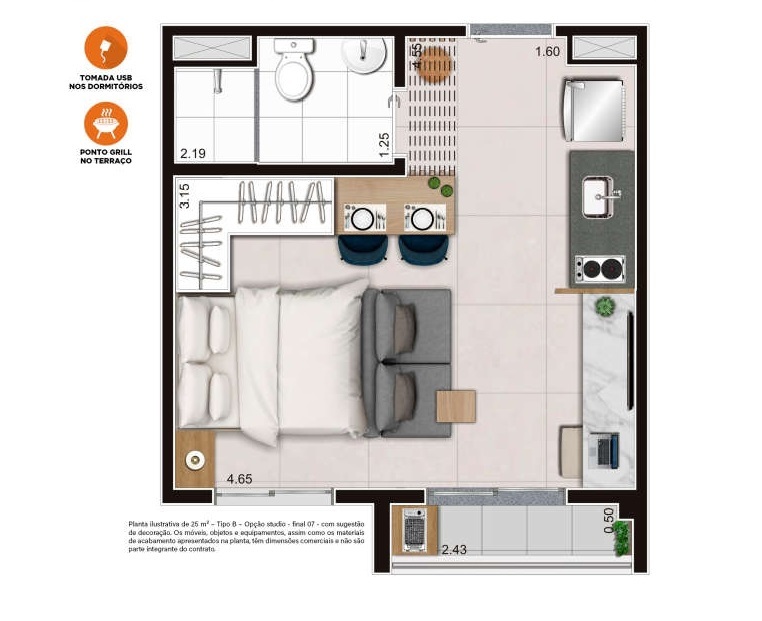 Planta 02 - 1 dorm 25 17m - studio - opo