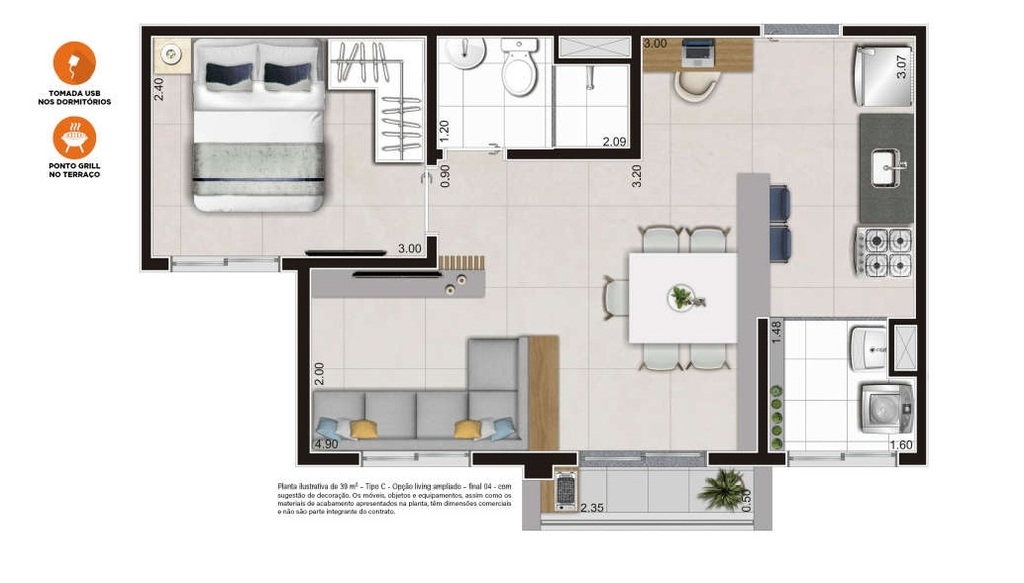 Planta 09 - 1 dorm 39 98m - opo