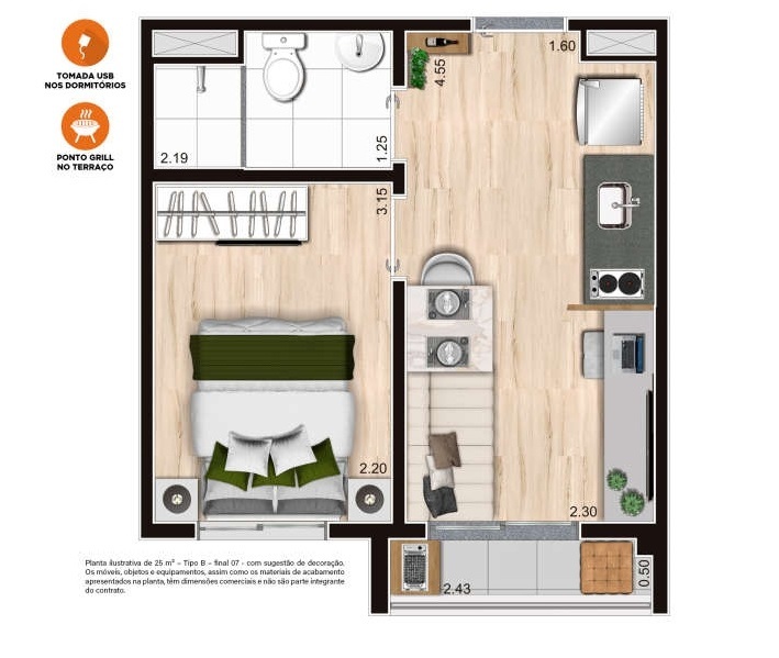 Planta 01 - 1 dorm 25 17m