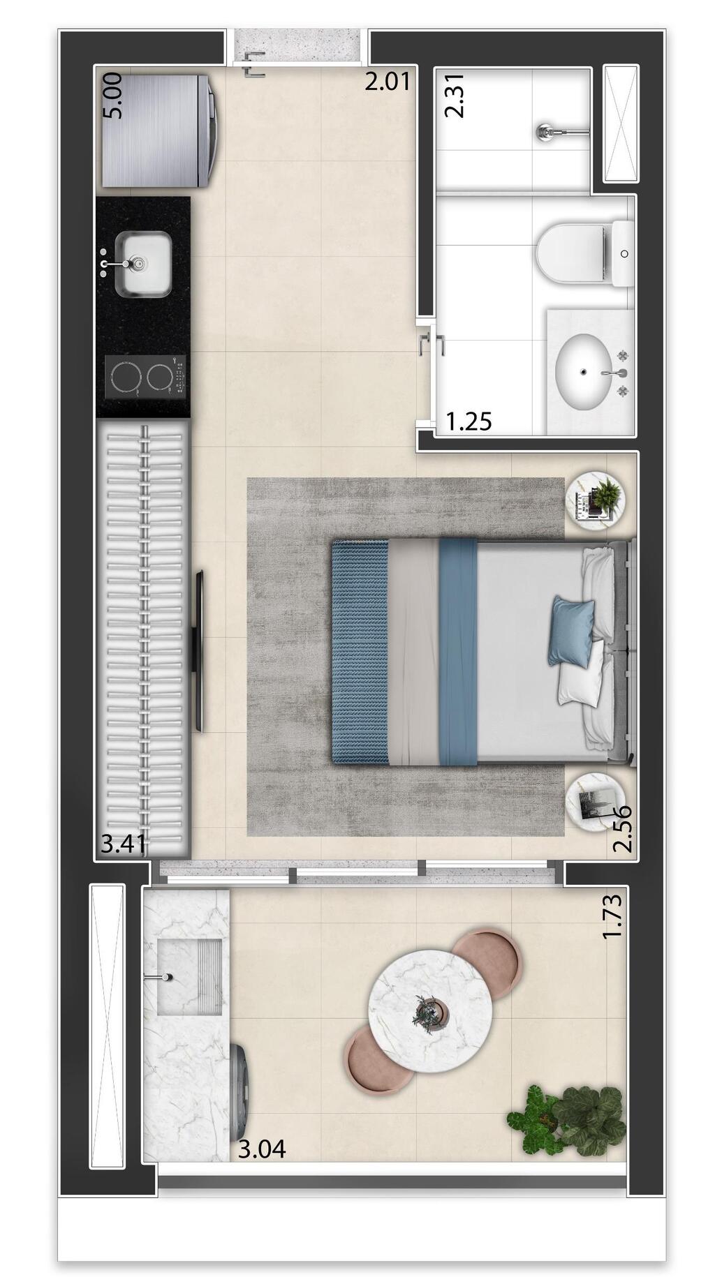 Planta 02 - 1 dorm 26 05m - studio