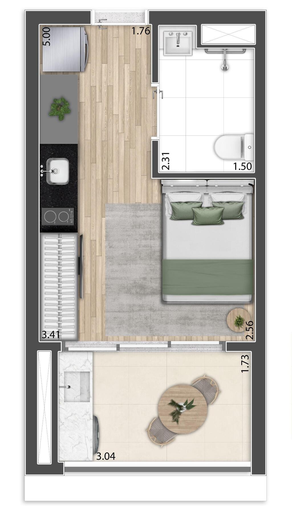 Planta 01 - 1 dorm 25 95m - studio