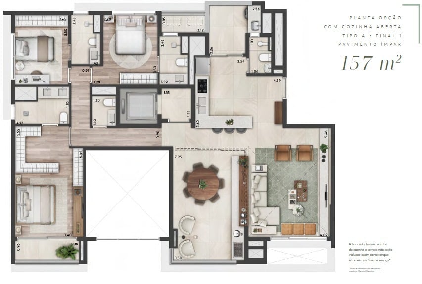 Planta 03 - 3 dorm 157m