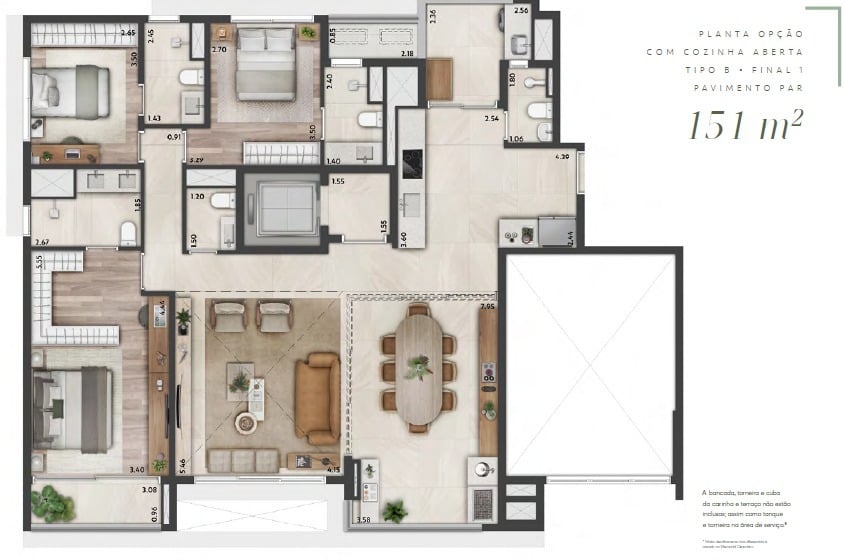 Planta 01 - 3 dorm 151m