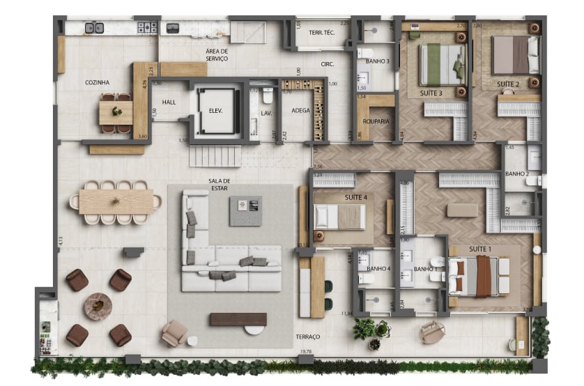 Planta 15 - 4 dorm 562m - cobertura duplex - inferior