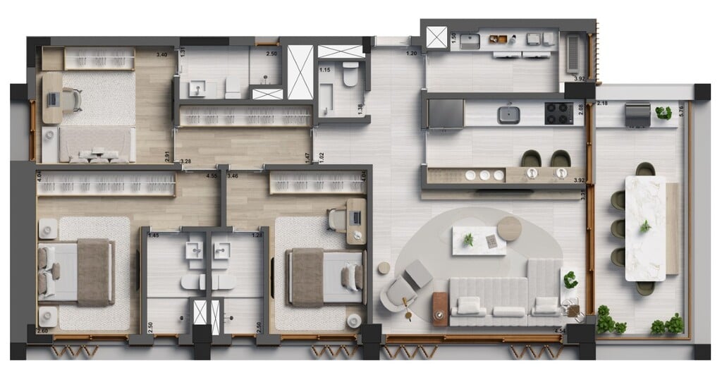 Planta 05 - 3 dorm 132m