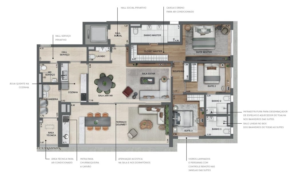 Planta 01 - 3 dorm 182m