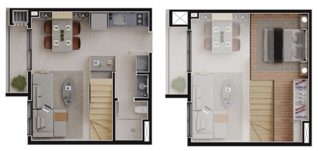 Planta 03 - 1 dorm 34m - loft