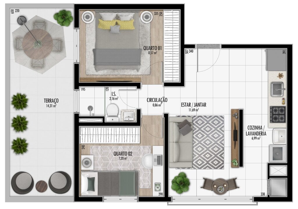 Planta 06 - 2 dorm 59,31m - garden