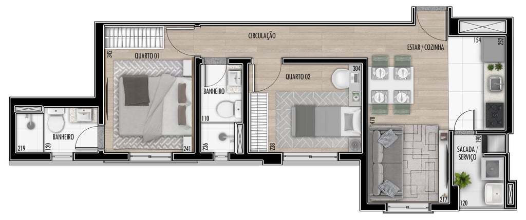 Planta 04 - 2 dorm 51,11m