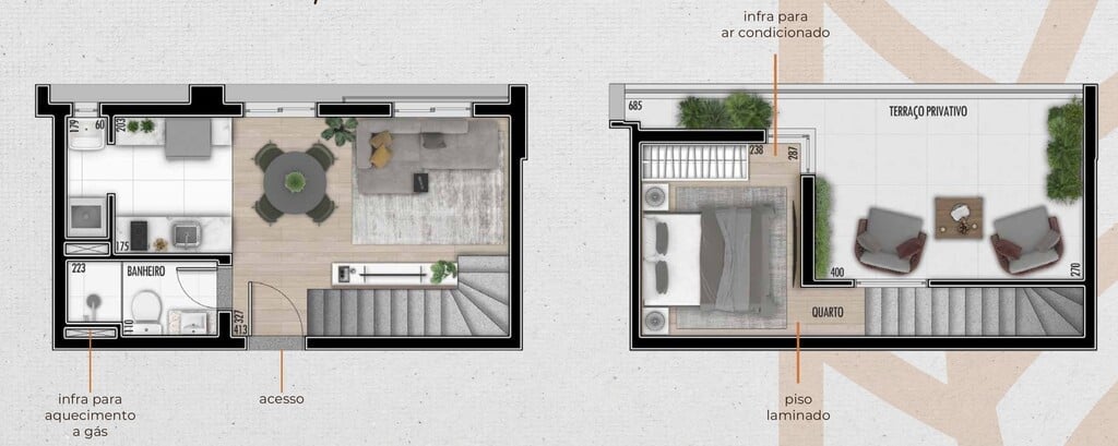 Planta 02 - 1 dorm 38,89m - cobertura duplex