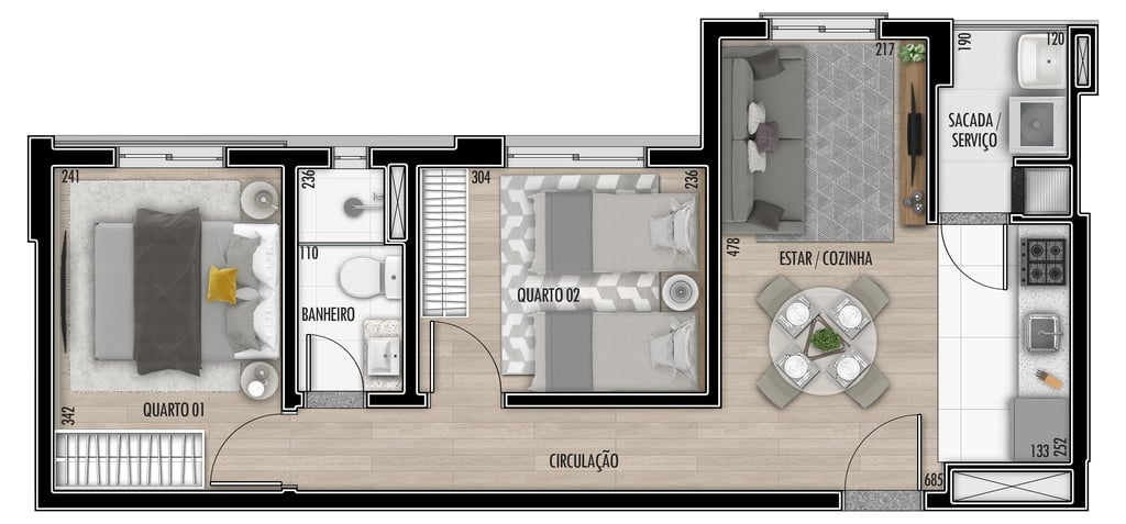 Planta 03 - 2 dorm 48,23m