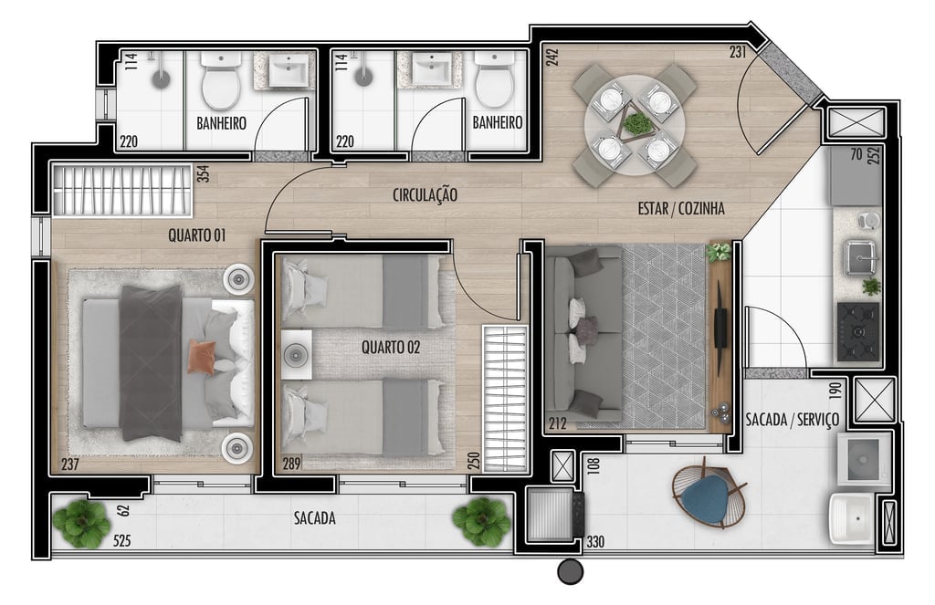 Planta 05 - 2 dorm 54,72m