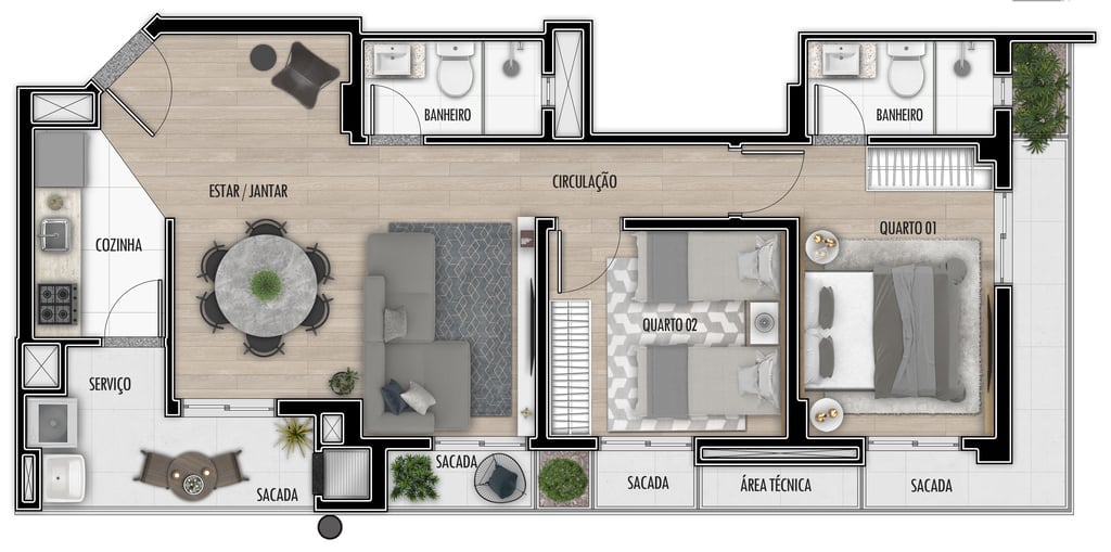 Planta 07 - 2 dorm 66,08m - opo