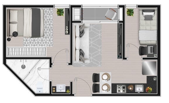 Planta 01 - 2 dorm 35 50m