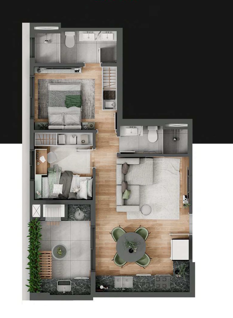 Planta 01 - 2 dorm 59,42m