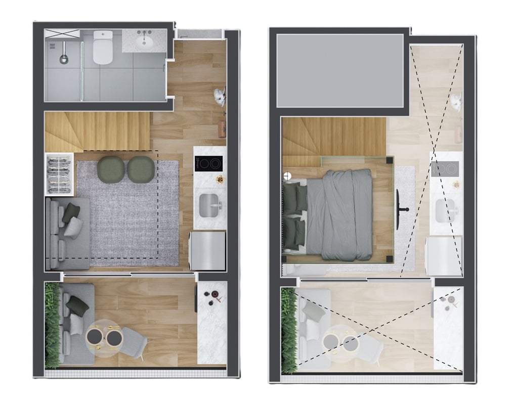 Planta 02 - 1 dorm 22m - loft