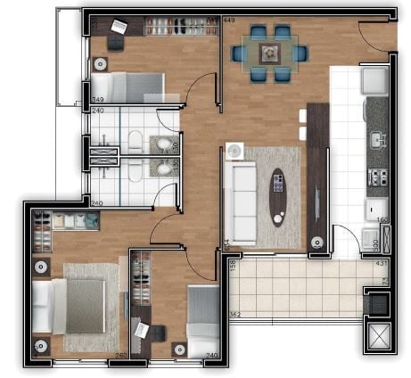 Planta 06 - 3 dorm 84m