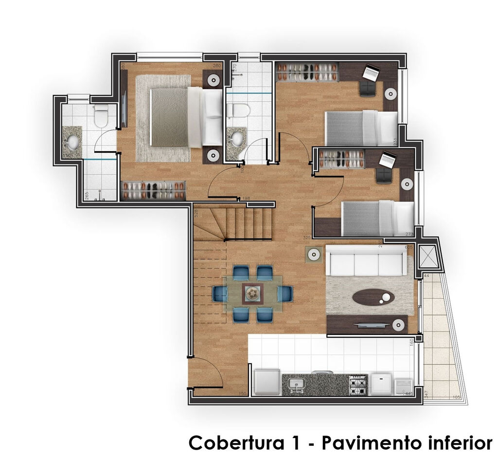 Planta 10 - 3 dorm 132 33m - cobertura duplex superior