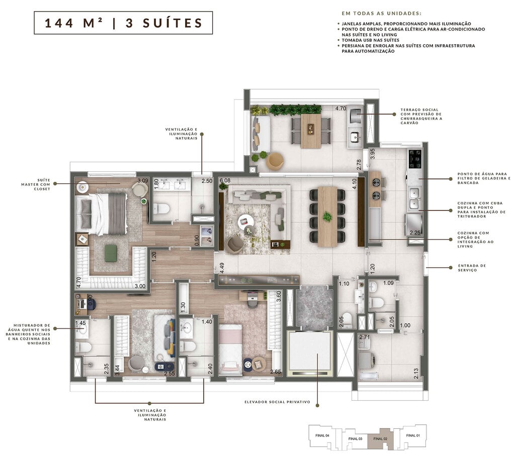 Planta 01 - 3 dorm 144m