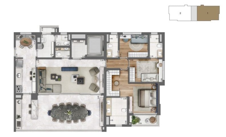 Planta 01 - 3 dorm 165 5m