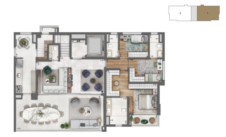 Planta 04 - 4 dorm 329m - cobertura duplex inferior