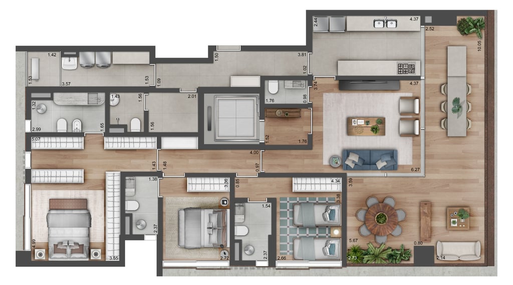 Planta 01 - 3 dorm 171m