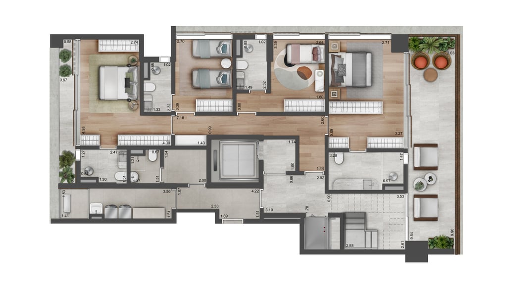 Planta 06 - 4 dorm 350m - cobertura duplex - inferior