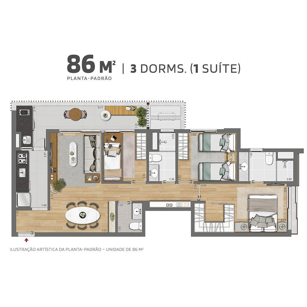 Planta 03 - 3 dorm 86m