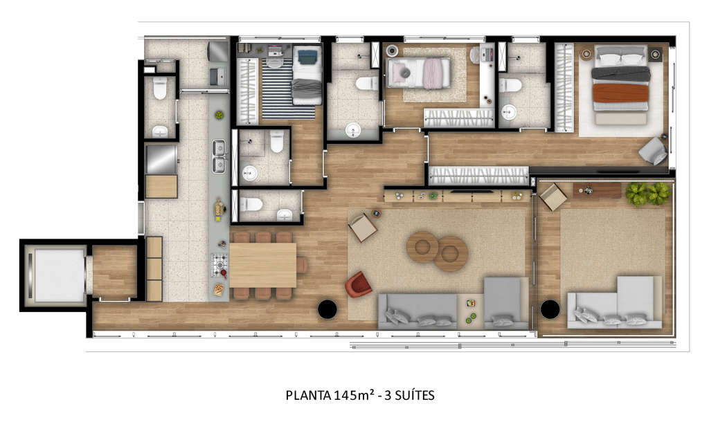 Planta 01 - 3 dorm 145m