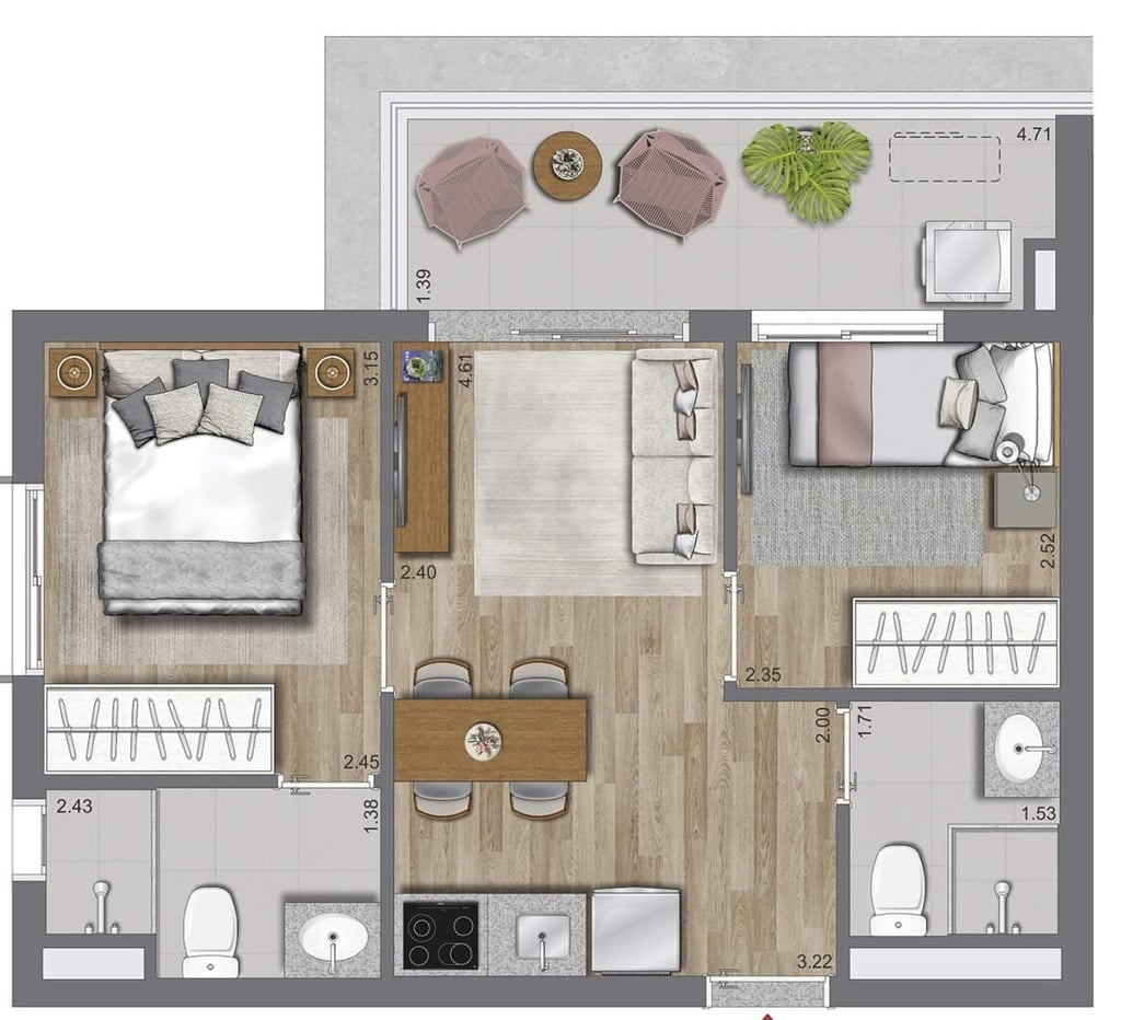 Planta 06 - 2 dorm 47m