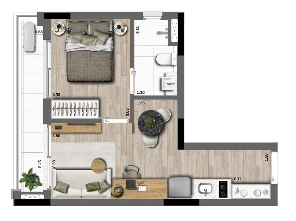 Planta 03 - 1 dorm 35m