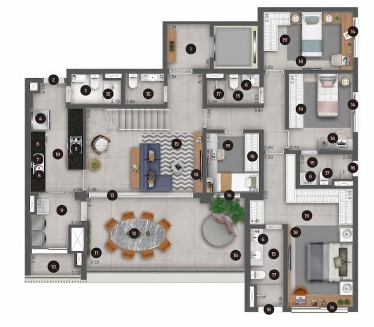 Planta 07 - 4 dorm 258,57m - cobertura duplex - inferior