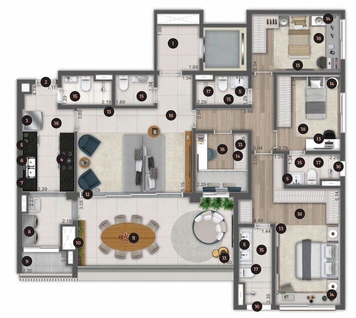 Planta 01 - 4 dorm 151,82m