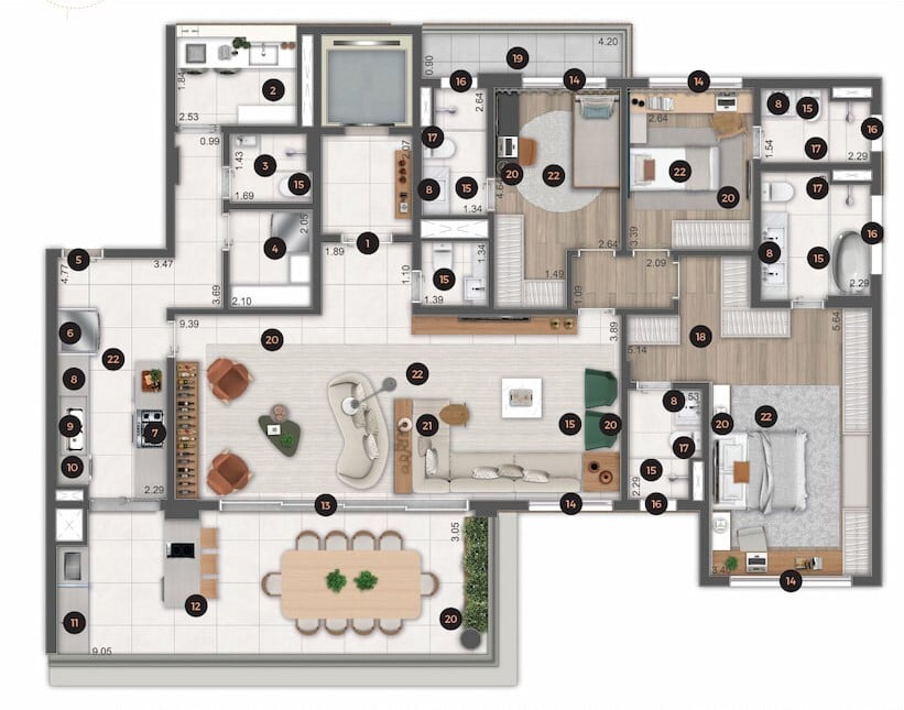 Planta 05 - 3 dorm 194,06m - opo 1