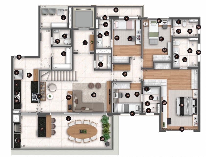 Planta 11 - 4 dorm 330,02m - cobertura duplex - inferior