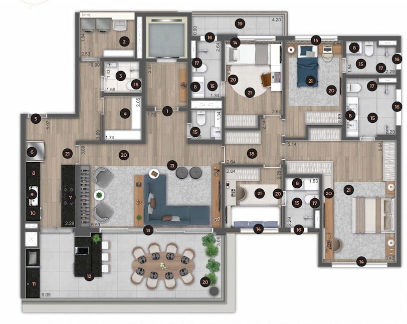 Planta 04 - 4 dorm 194,06m