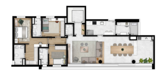 Planta 01 - 3 dorm 133m