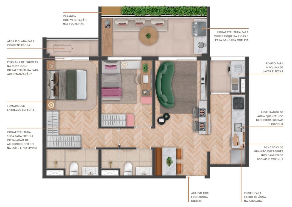 Planta 01 - 2 dorm 69m