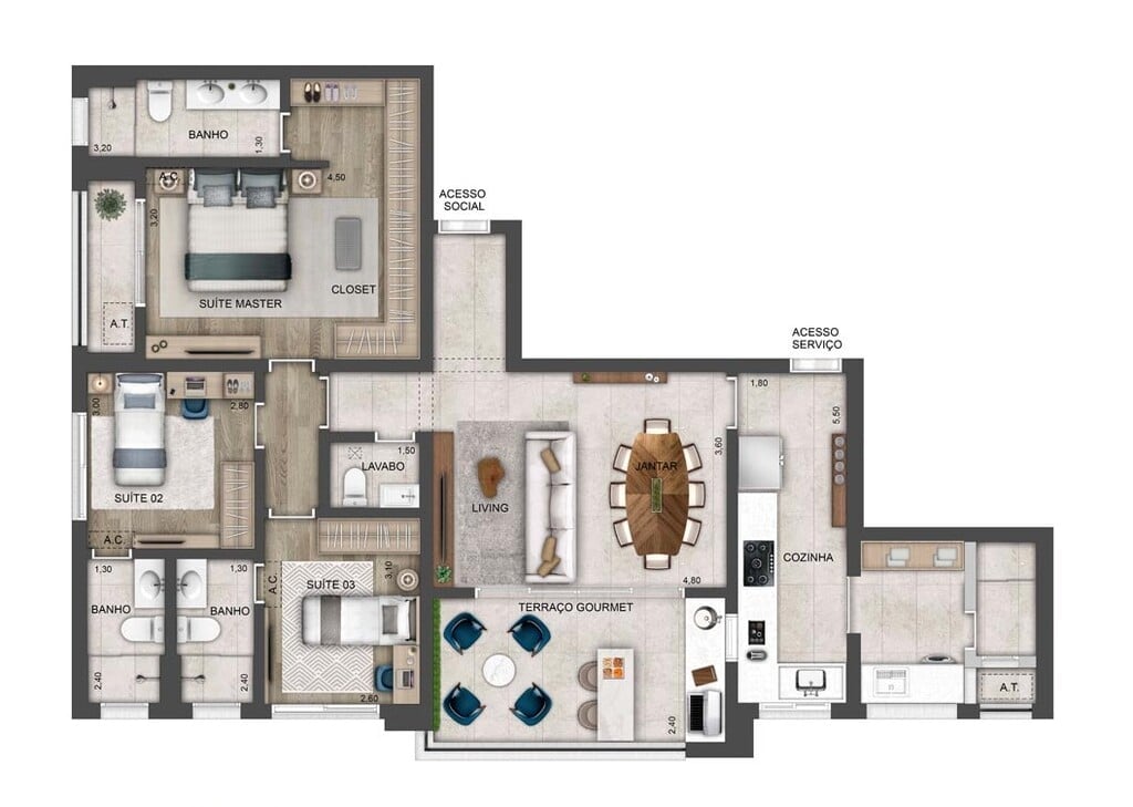 Planta 05 - 3 dorm 122m