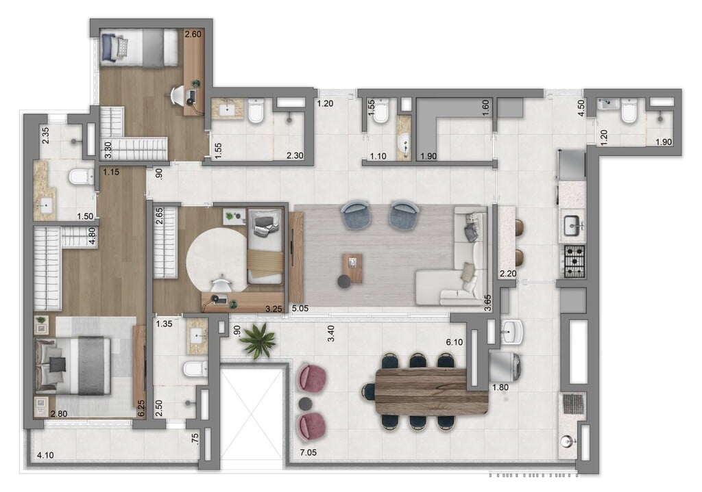 Planta 04 - 3 dorm 134m