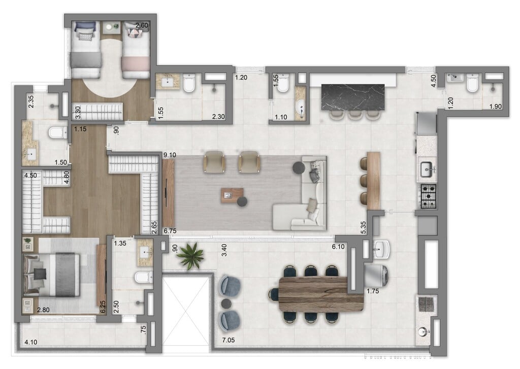 Planta 05 - 2 dorm 134m - opo