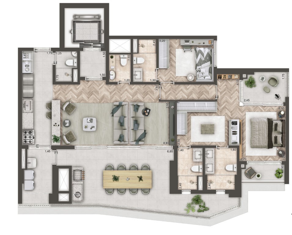 Planta 08 - 2 dorm 140,93m - opo